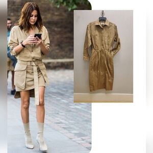 90s Vintage Talbots Trench Safari Dress Minimalist Utility Neutral Pocke…